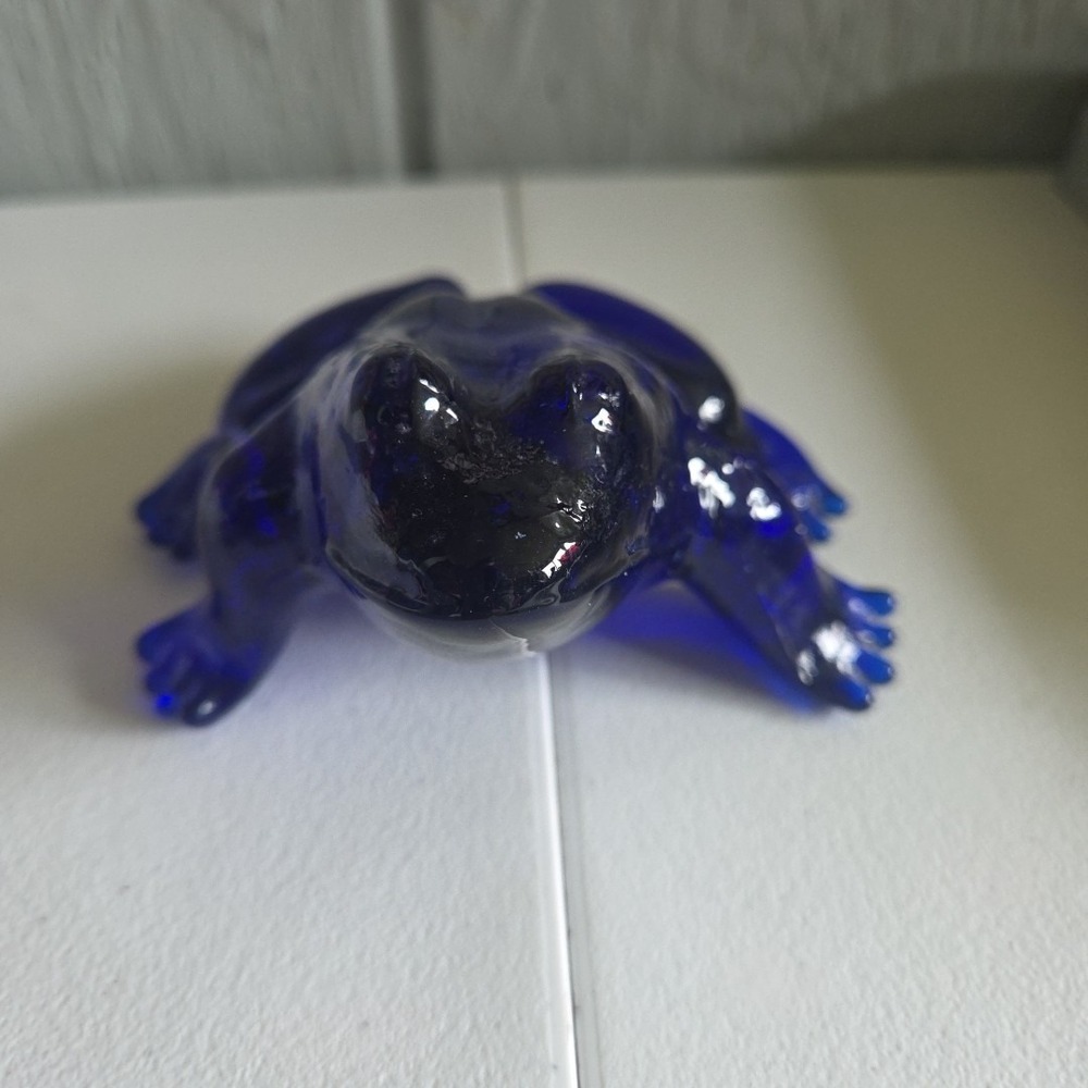 Vintage Mosser Glass Cobalt Blue Glass Frog Toad Figurine Paperweight